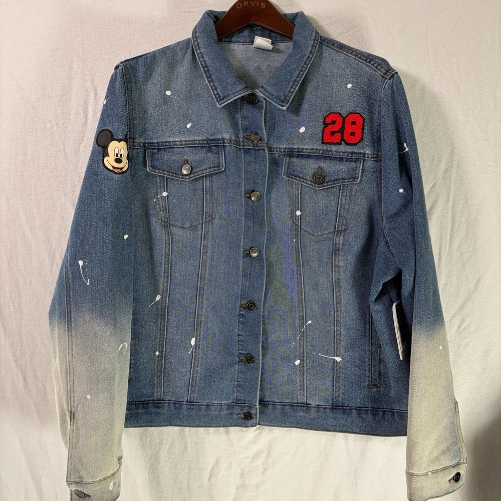 Disney‎ Womens Mickey Mouse Vintage Denim Jean Jacket Plus Sz 2X Macys Exclusive